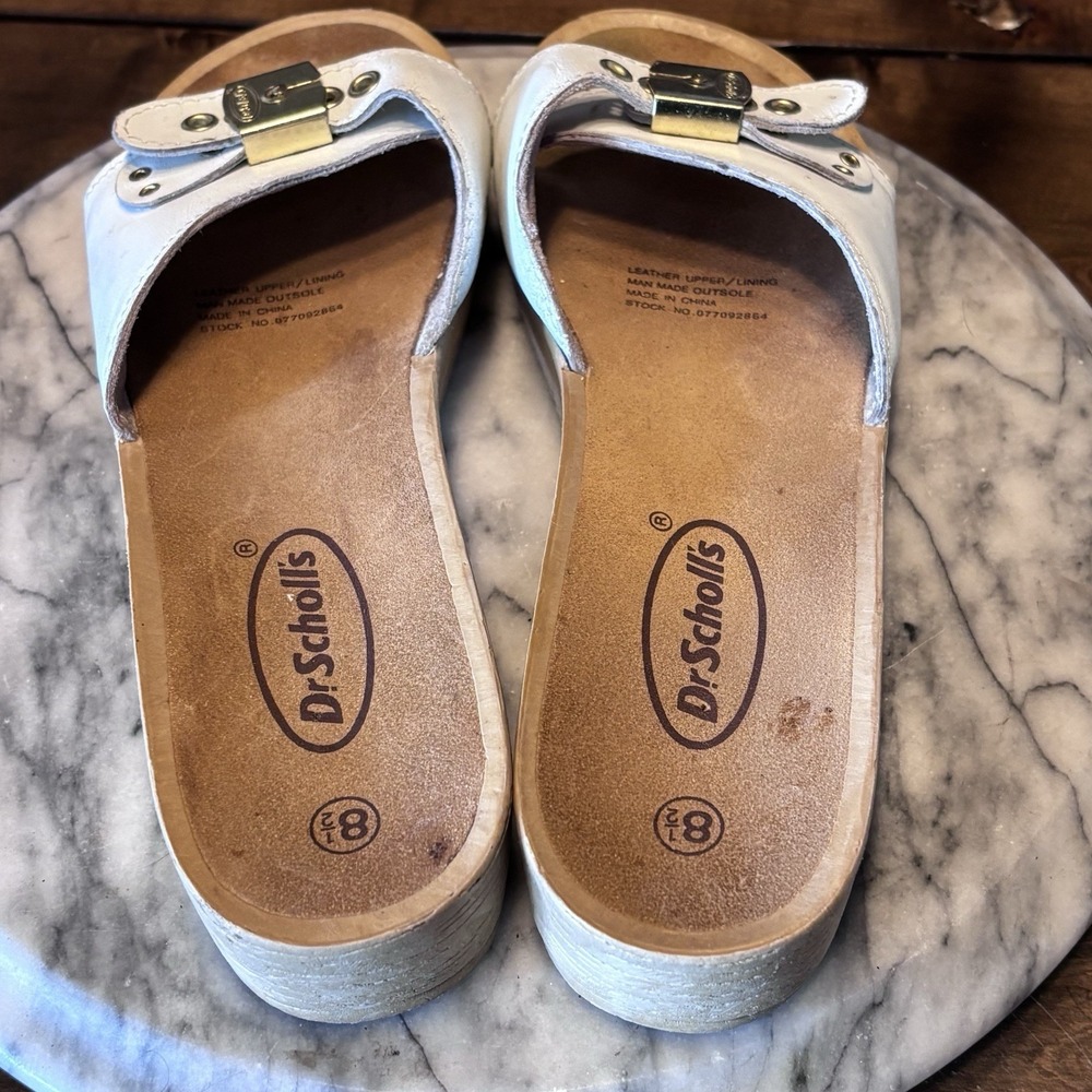 VTG Dr Scholl's Exercise Sandals Clogs Silver Mosaic Leather‎ Women Sz US 8.5 - Picture 4 of 6